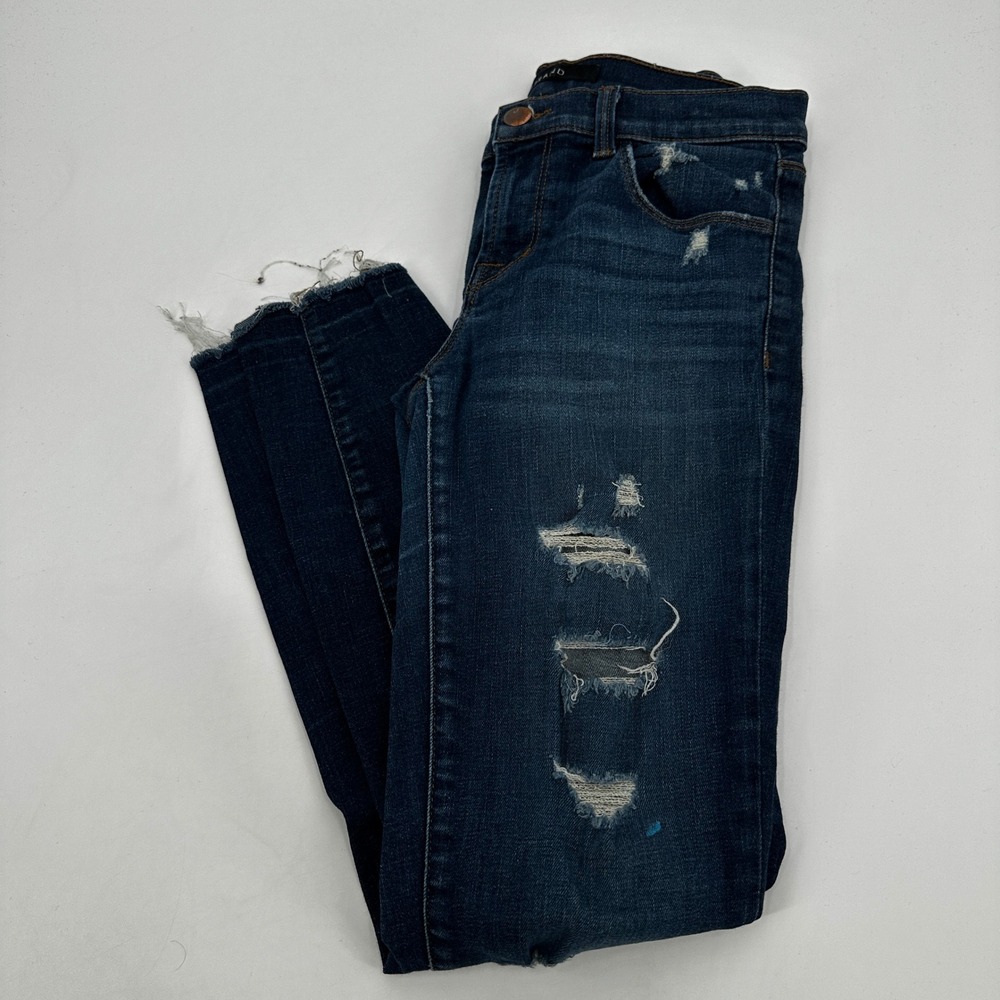 J Brand Cropped Skinny Jeans Demented Trouble Distressed Blue Denim Size 26 Punk